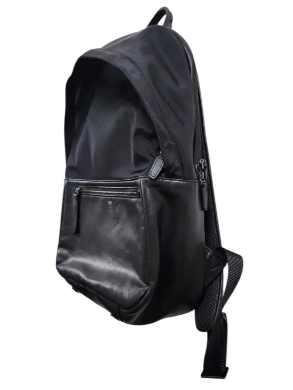 ISM Backpack Black Nylon Leather Trim Laptop Travel Commuter Minimalist Unisex